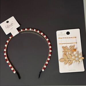 Beaded Headband and Gold toned Hair clips NWT